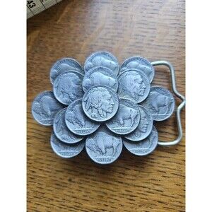 Vintage Faux Indian  Head & Buffalo Nickel Belt Buckle 1986  Made In USA